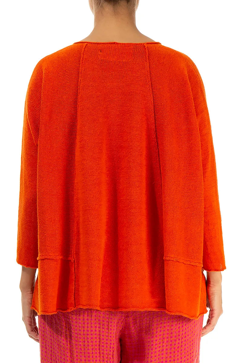 A-Line Two Pockets Flame Orange Linen Jumper 2