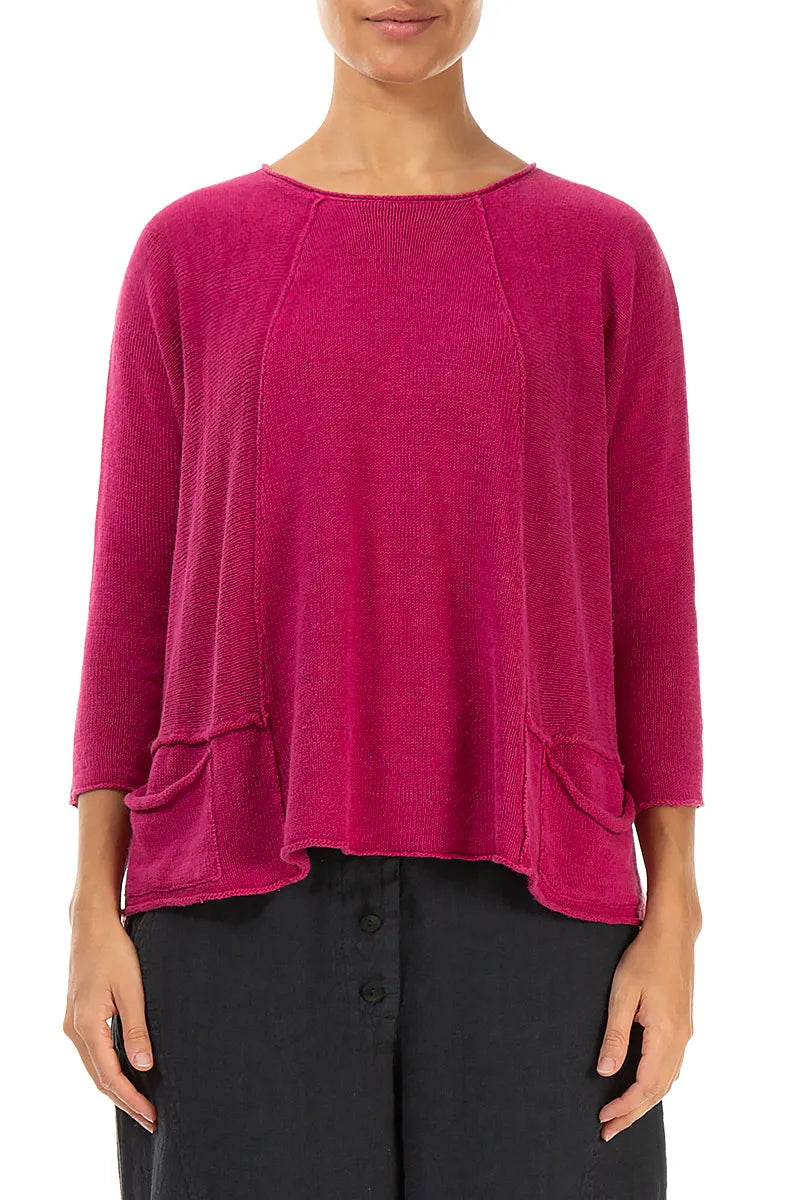 Pull trapèze en lin fuchsia à deux poches
