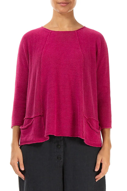 Pull trapèze en lin fuchsia à deux poches