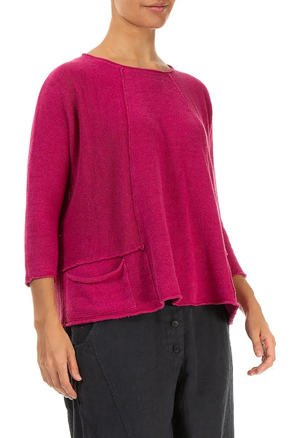 Pull trapèze en lin fuchsia à deux poches