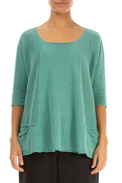 A-Line Two Pockets Mint Linen Jumper 2
