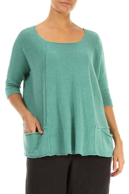 A-Line Two Pockets Mint Linen Jumper 4
