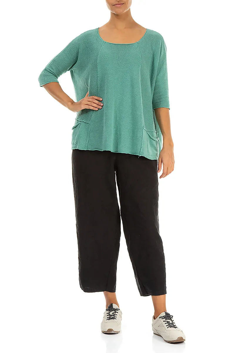 A-Line Two Pockets Mint Linen Jumper 5