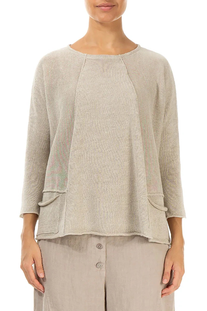 A-Line Two Pockets Natural Linen Jumper