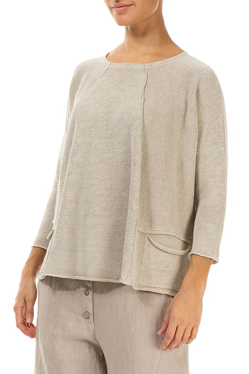 A-Line Two Pockets Natural Linen Jumper
