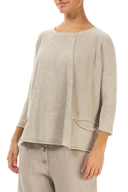 A-Line Two Pockets Natural Linen Jumper