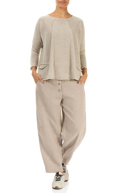 A-Line Two Pockets Natural Linen Jumper