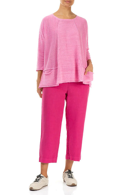 A-Line Two Pockets Taffy Pink Linen Jumper