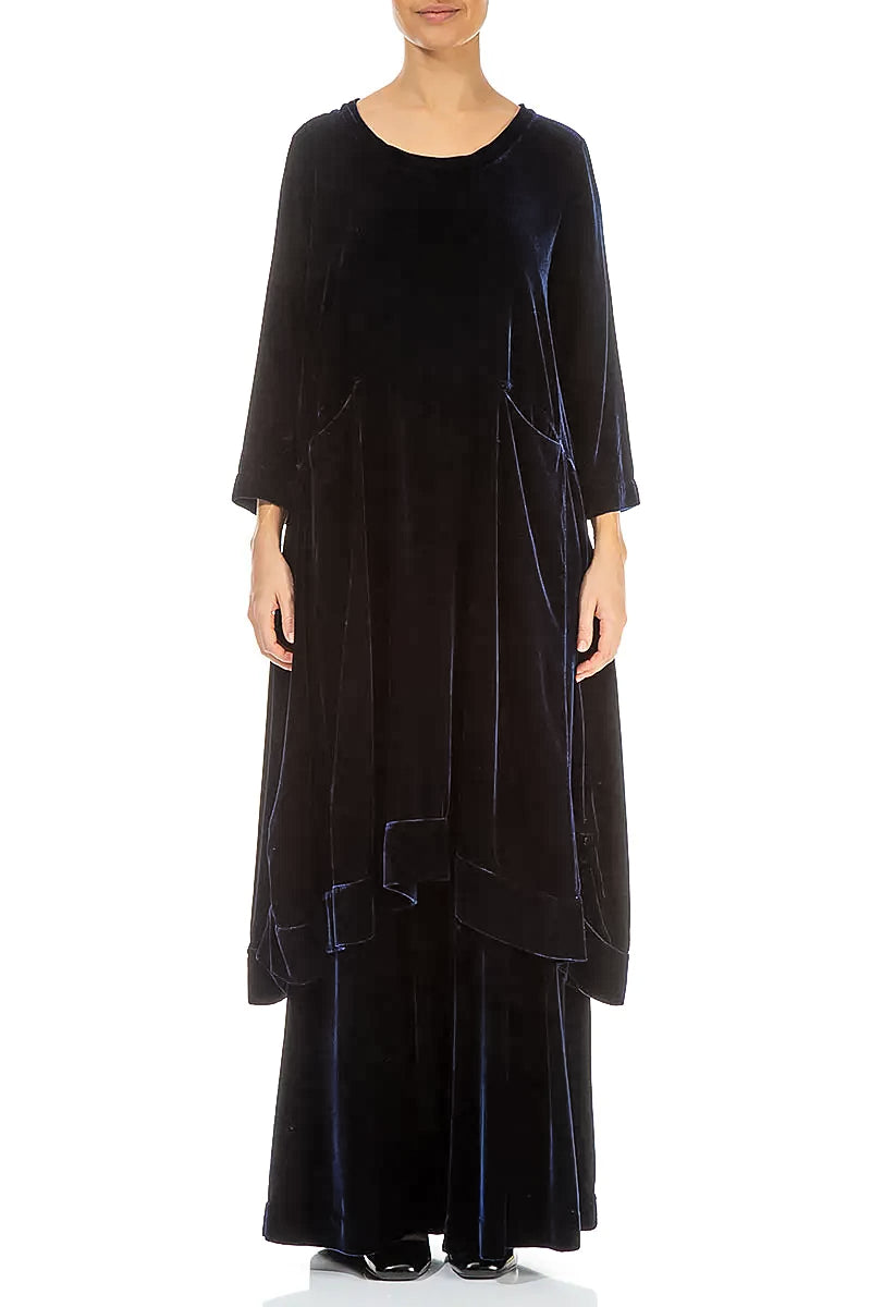 A-line Royal Blue Silk Velvet Dress