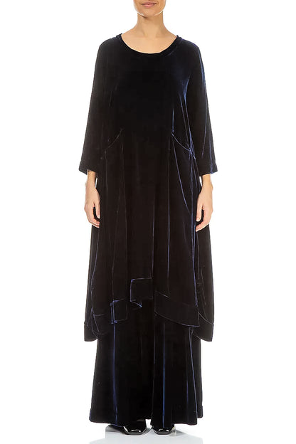 A-line Royal Blue Silk Velvet Dress