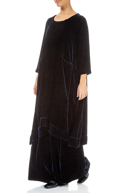 A-line Royal Blue Silk Velvet Dress