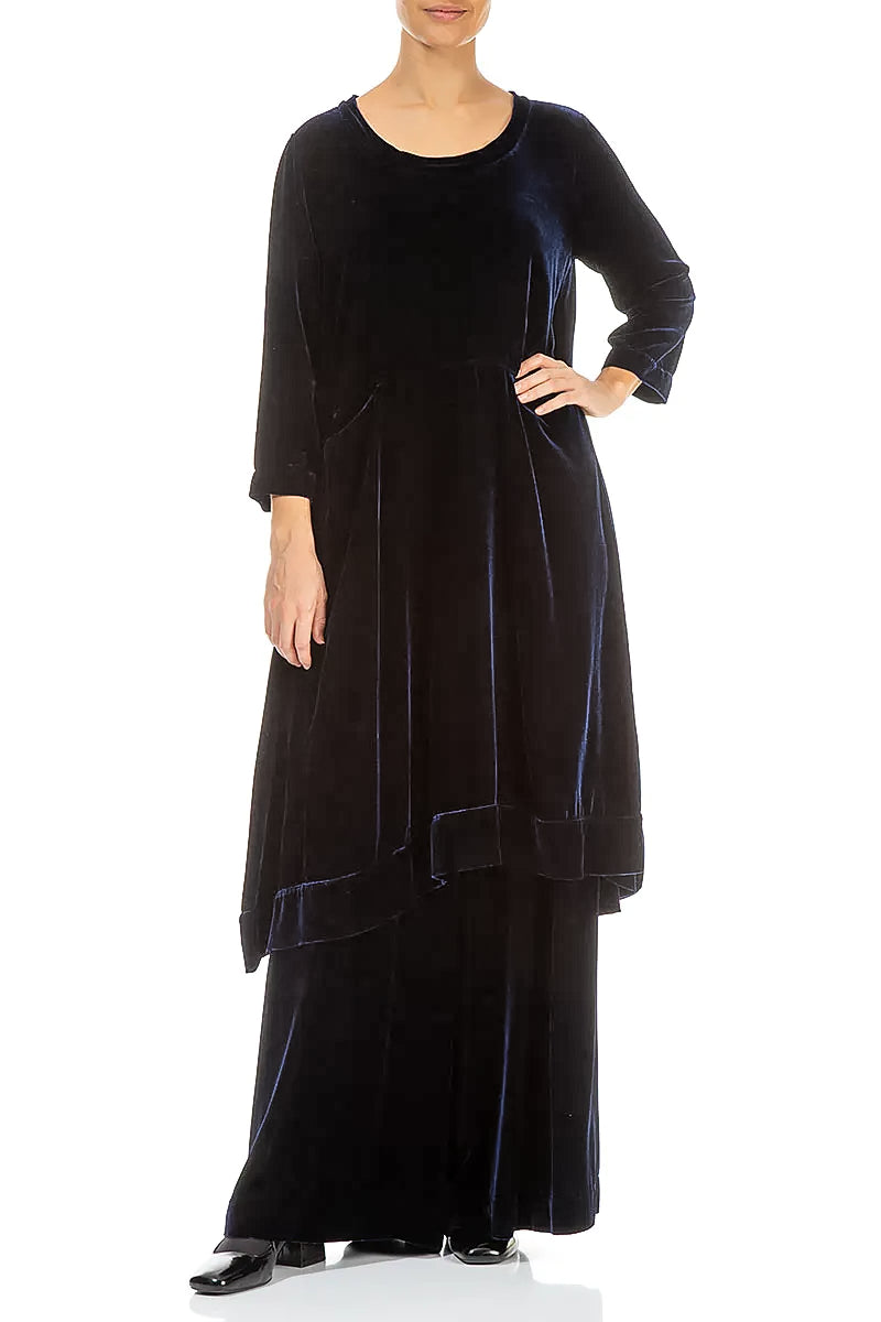 A-line Royal Blue Silk Velvet Dress