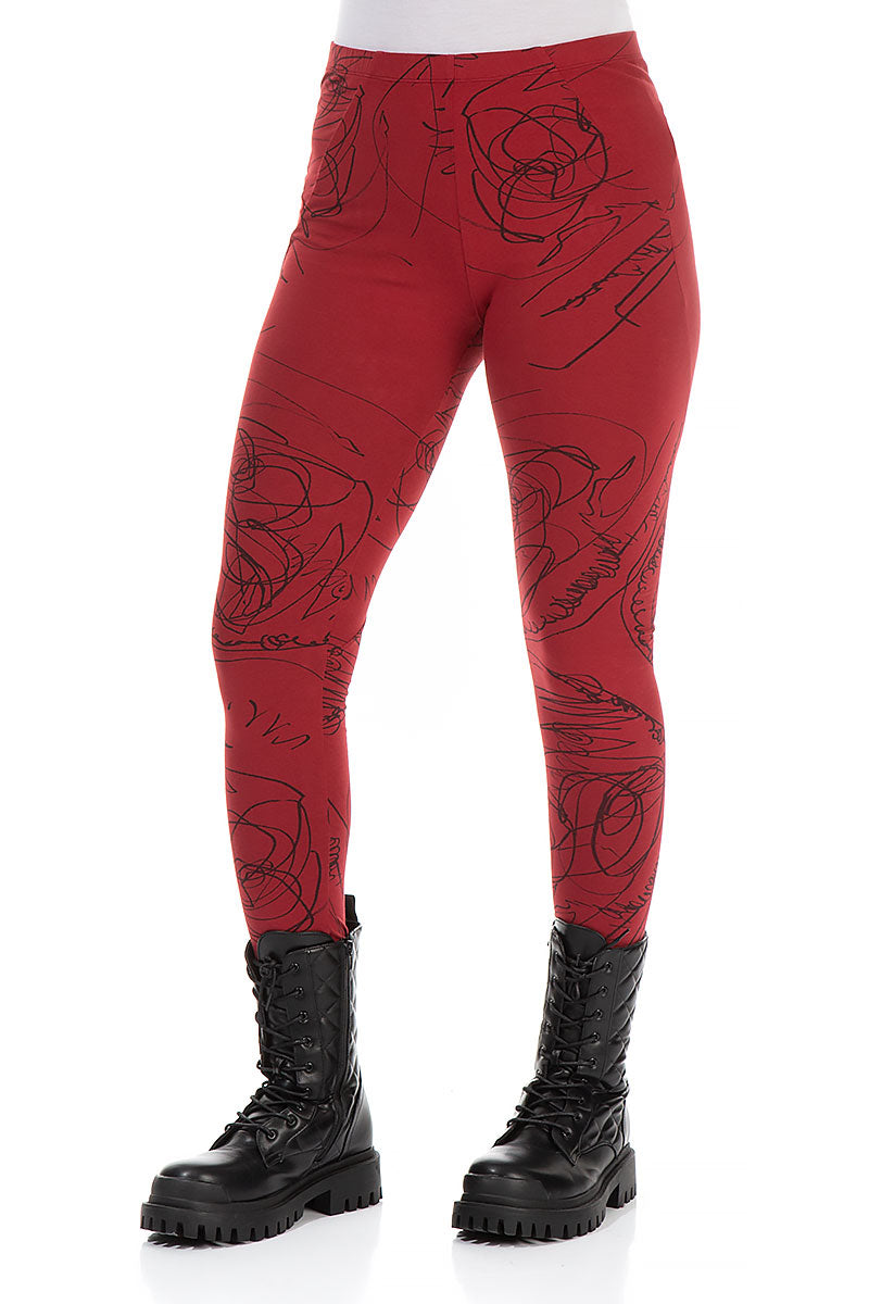 Leggings en coton Bordeaux à motif abstrait