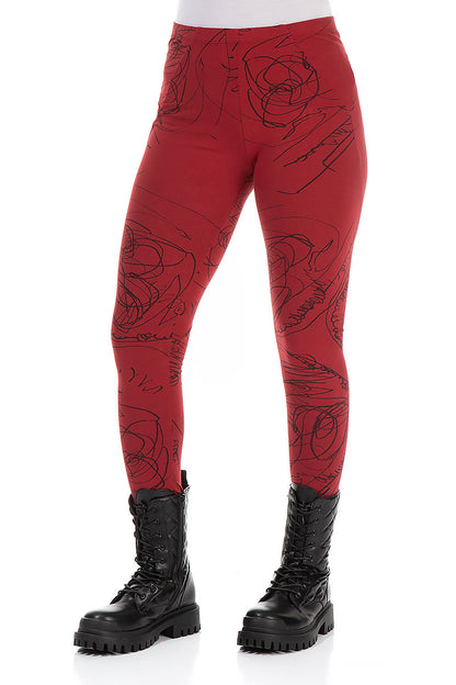 Leggings en coton Bordeaux à motif abstrait