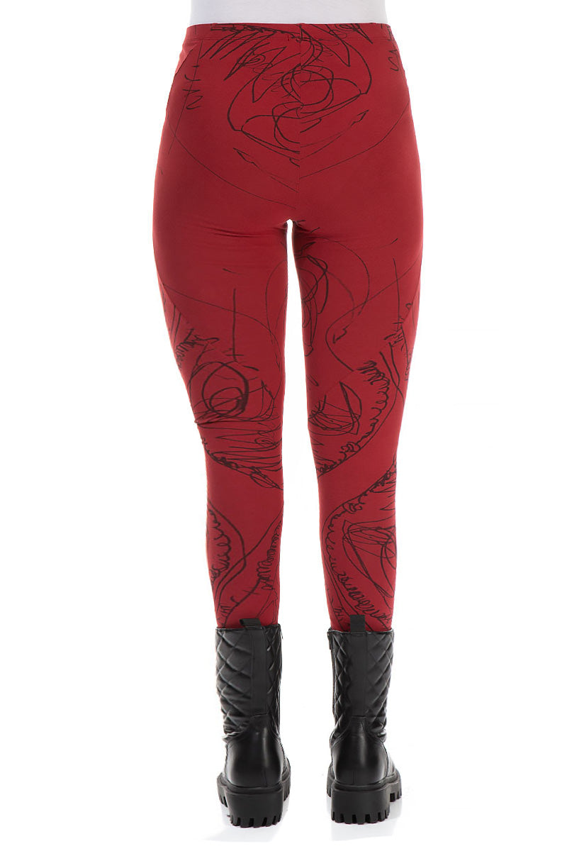 Leggings en coton Bordeaux à motif abstrait