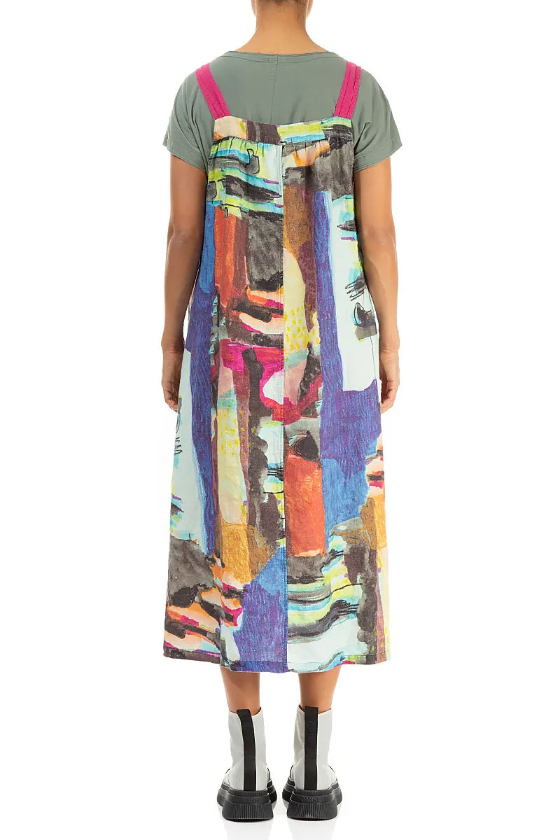 Flared Abstract Linen Pinafore Dress 3
