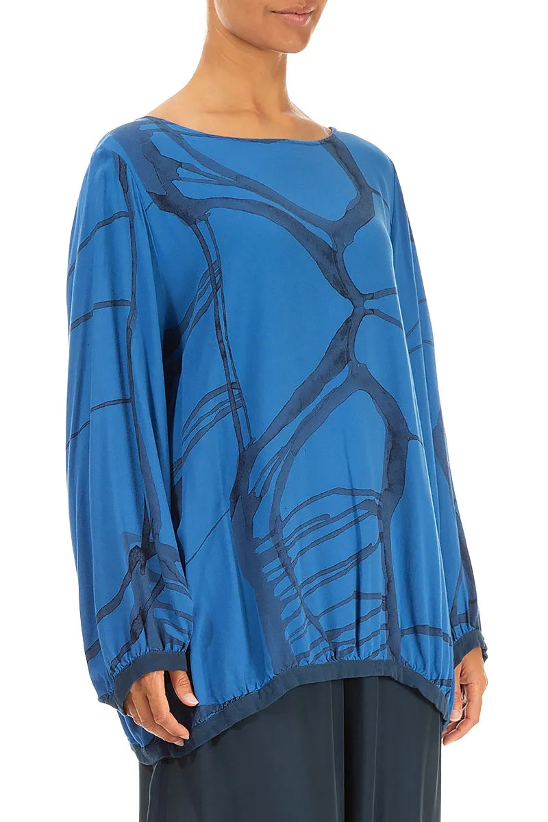 Abstract Lines Cobalt Blue Viscose Blouse 3