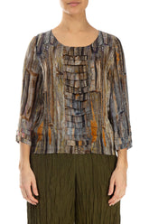 Abstract Woodland Pintuck Silk Blouse 1