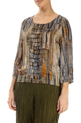 Abstract Woodland Pintuck Silk Blouse 3