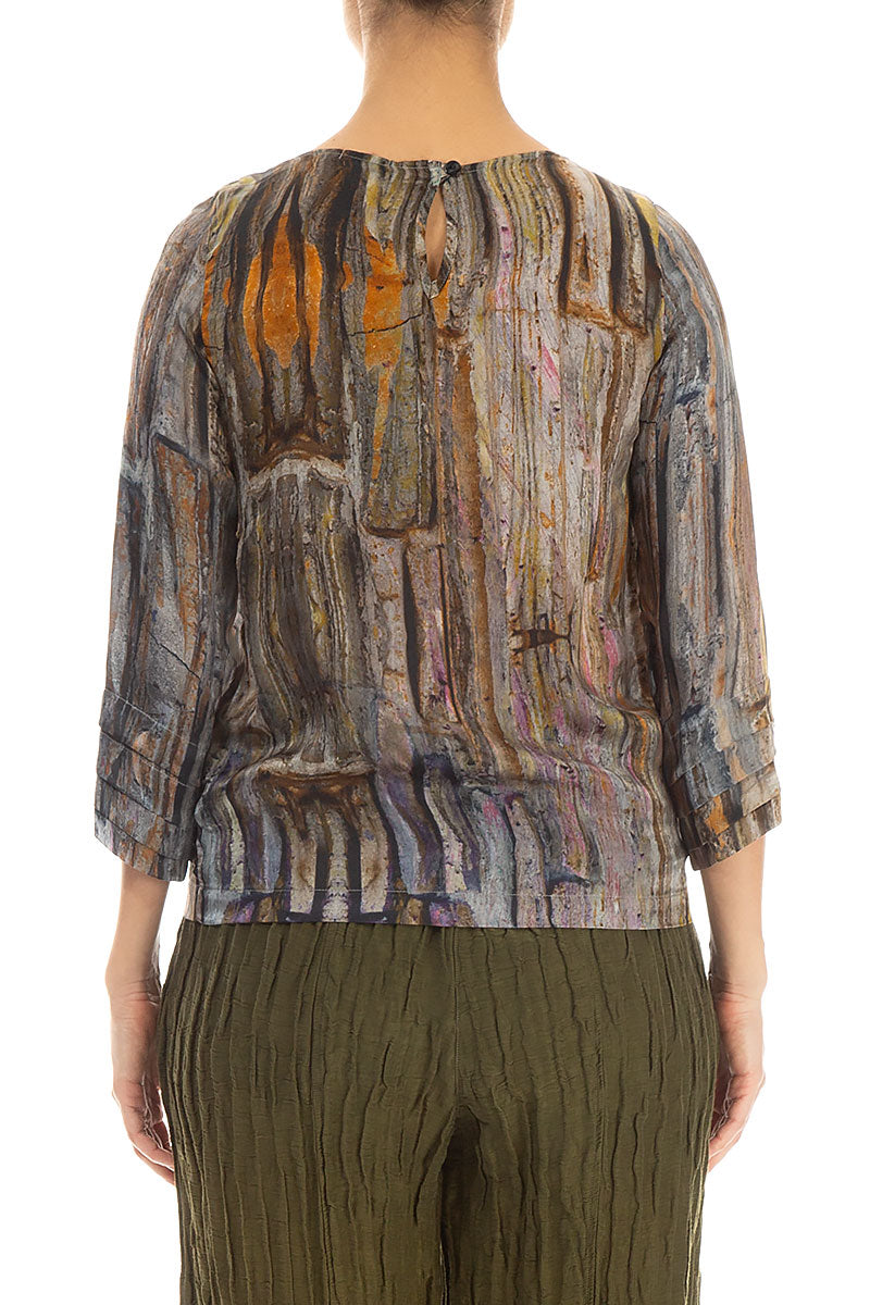 Abstract Woodland Pintuck Silk Blouse 2