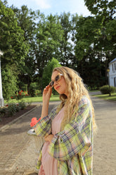 Adjustable Sleeves Checkered Lime Linen Shirt 5