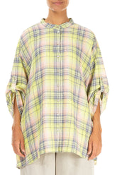 Adjustable Sleeves Checkered Lime Linen Shirt 1