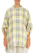 Adjustable Sleeves Checkered Lime Linen Shirt 1