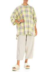 Adjustable Sleeves Checkered Lime Linen Shirt 4