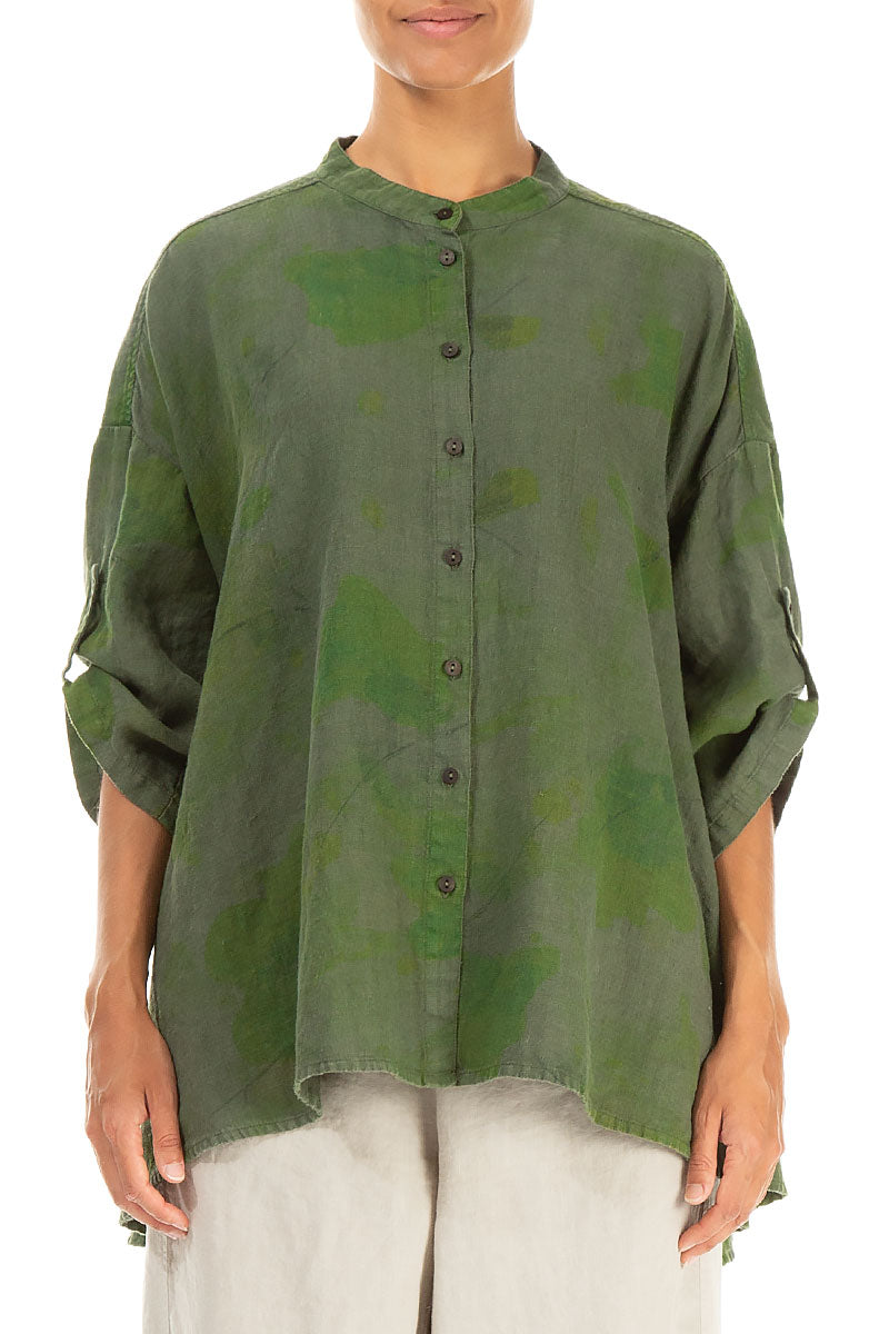 Adjustable Sleeves Green Moss Greenery Linen Shirt 1