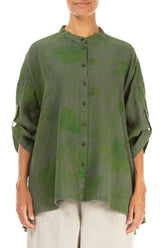Adjustable Sleeves Green Moss Greenery Linen Shirt 1