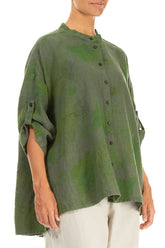 Adjustable Sleeves Green Moss Greenery Linen Shirt 3