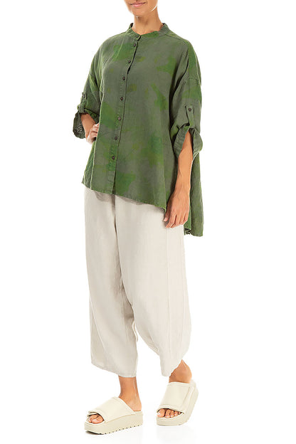 Adjustable Sleeves Green Moss Greenery Linen Shirt 4