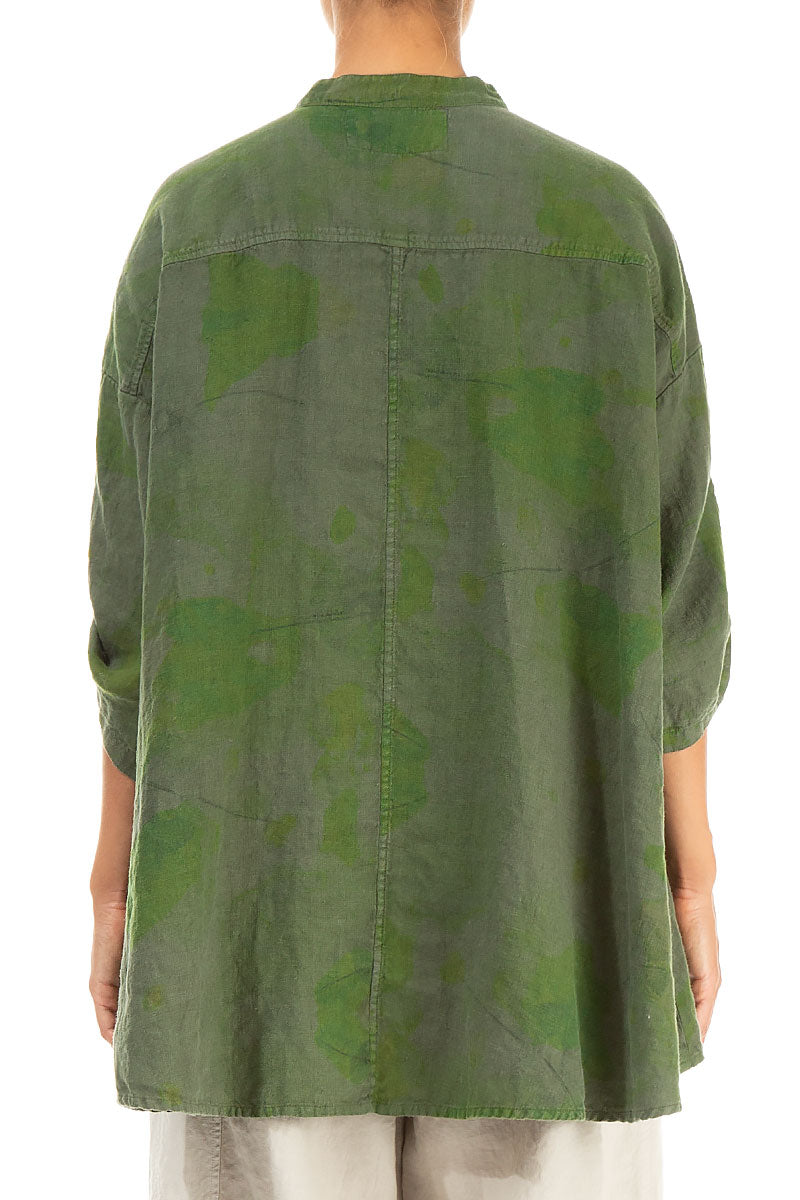 Adjustable Sleeves Green Moss Greenery Linen Shirt 2
