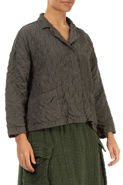 Aged Brown Pleated Silk Bamboo Jacket