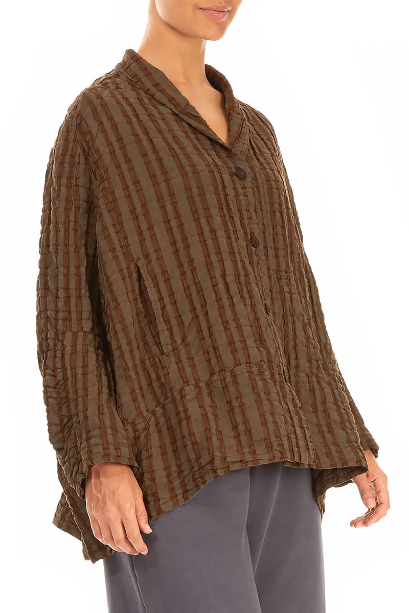 Aged Copper Checkered Linen Cotton Jacket 3