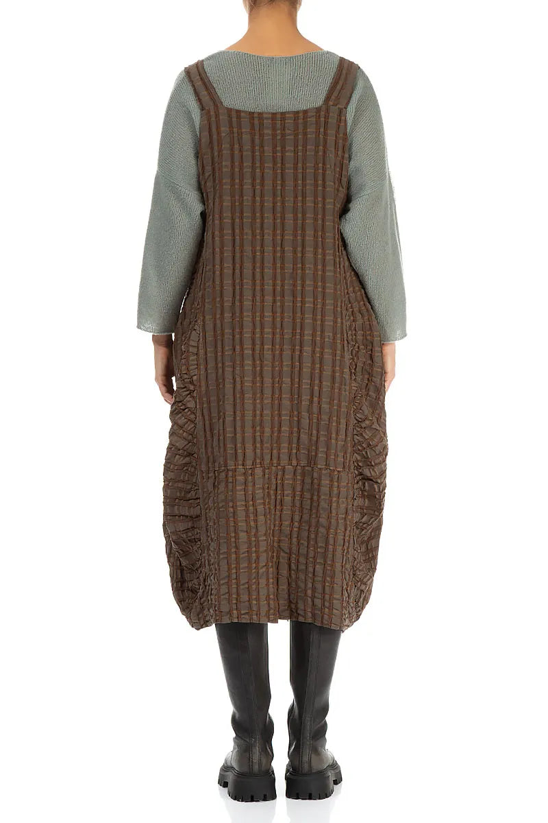 Aged Copper Checkered Linen Cotton Pinafore Dress