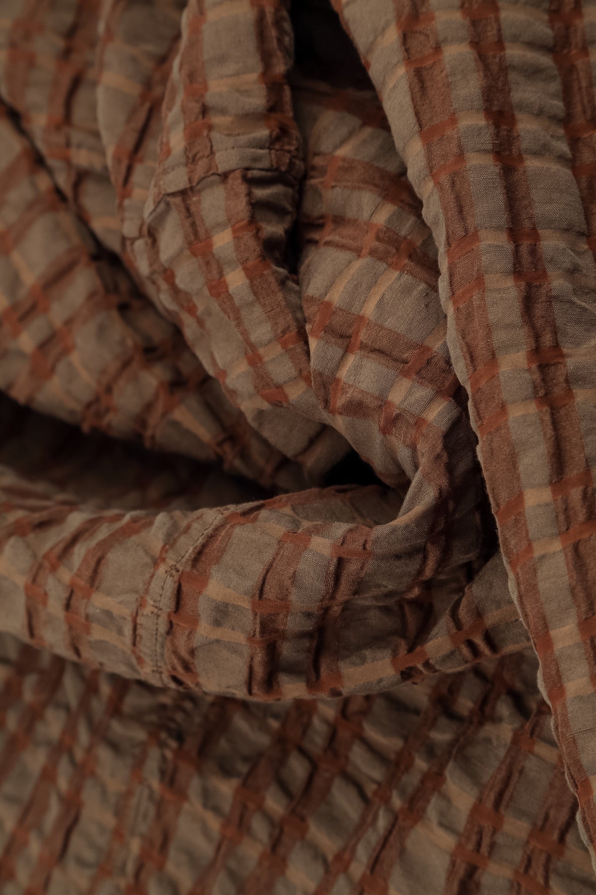 Aged Copper Checkered Linen Cotton Pinafore Dress