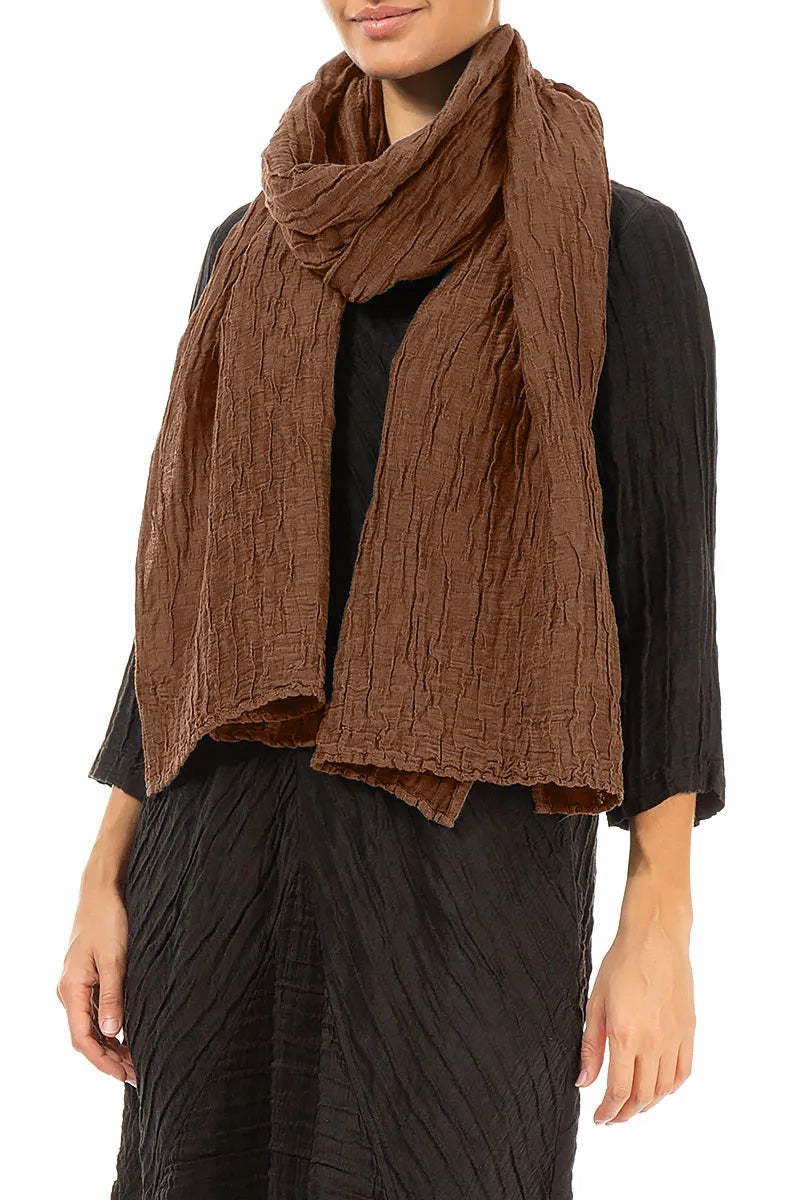 Aged Copper Crinkled Silk Linen Scarf 3