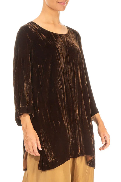 Aged Copper Crumpled Silk Velvet Tunic 3