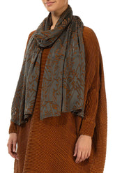 Aged Copper Devoré Feather Silk Scarf 4