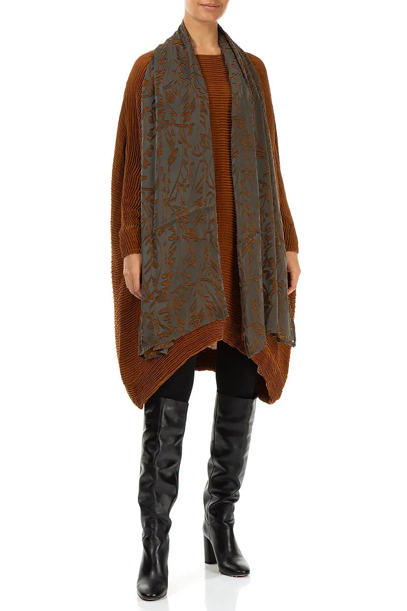 Aged Copper Devoré Feather Silk Scarf 3