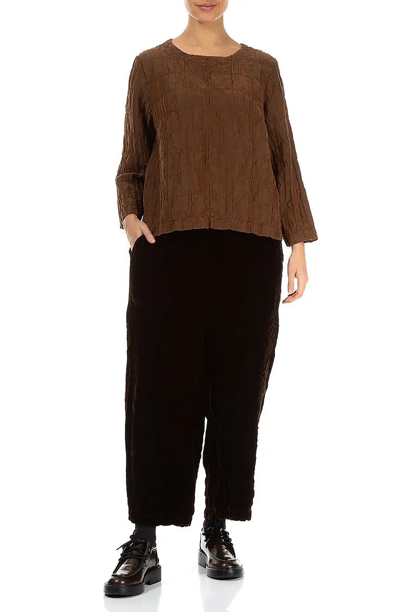 Aged Copper Pleated Silk Linen Blouse 4