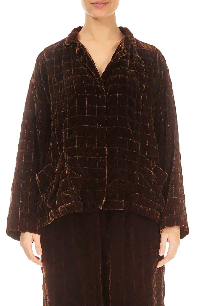 Aged Copper Pleated Silk Velvet Jacket 1