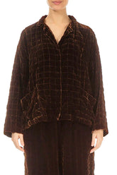 Aged Copper Pleated Silk Velvet Jacket 1
