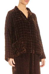 Aged Copper Pleated Silk Velvet Jacket 3