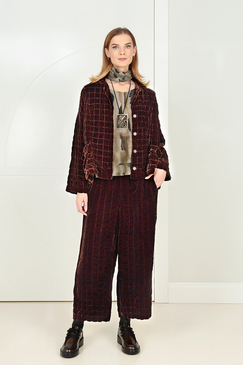 Aged Copper Pleated Silk Velvet Jacket 6