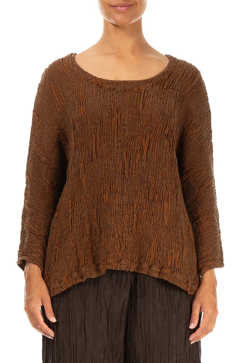 Aged Copper Textured Silk Linen Blouse