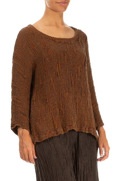 Aged Copper Textured Silk Linen Blouse