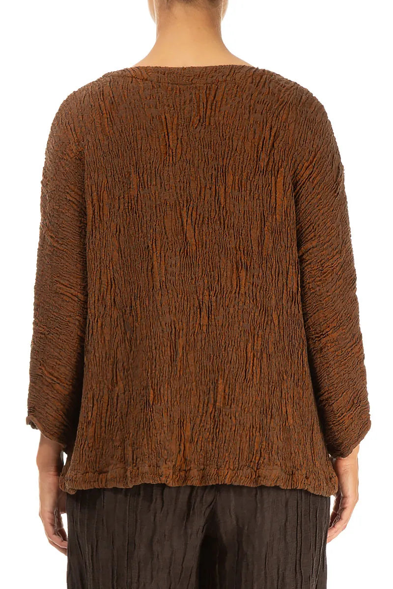 Chemisier en lin et soie texturés couleur cuivre vieilli