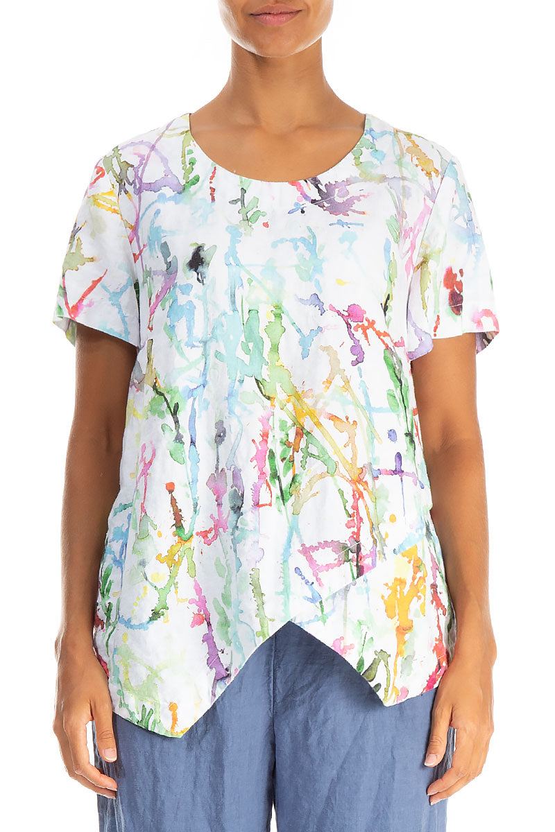 Angled Hem Colour Splash Linen Top 1